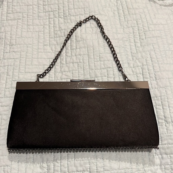 Crystal embellished evening bag with black satin back and short black chain - Picture 2 of 5